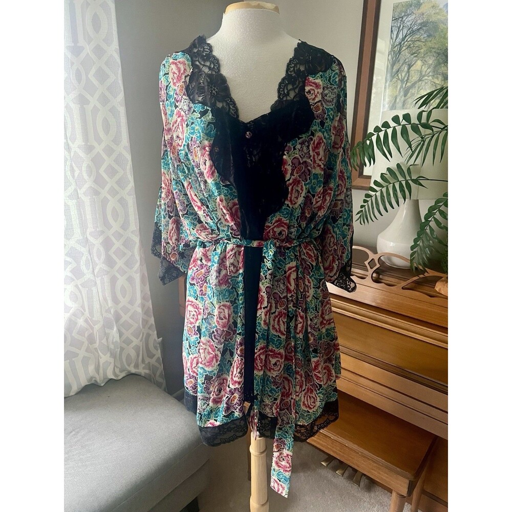 Vintage CHRISTIAN DIOR Lingerie Set, Floral Lace Trim Robe Gown, Small